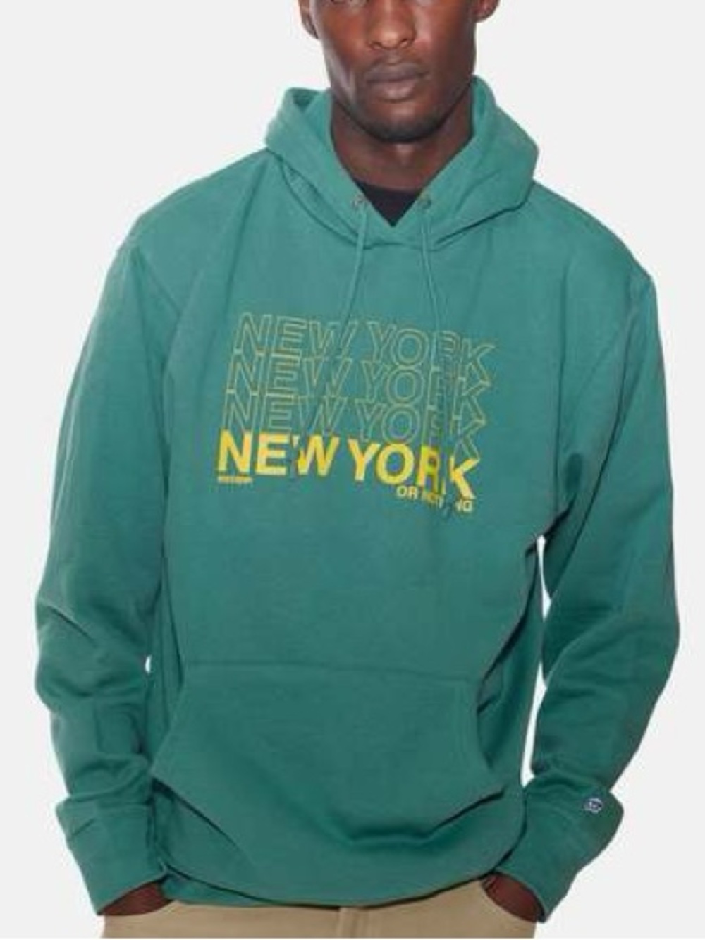 Blue and Cream Green Crewneck Sweatshirt with Yellow "New York" Graphic